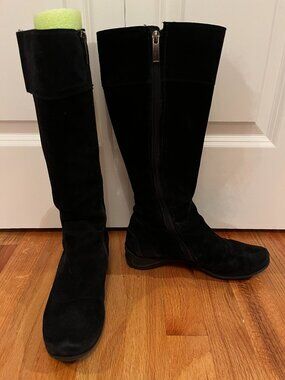 Women's Paul Green Abby Black Suede Tall Boots Size 7 Comfortable Zipper Stretch